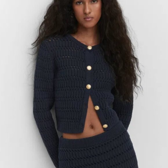 MANGO Knitted Cardigan With Jewel Button Old Money Women's Medium Open Knit - Picture 7 of 8